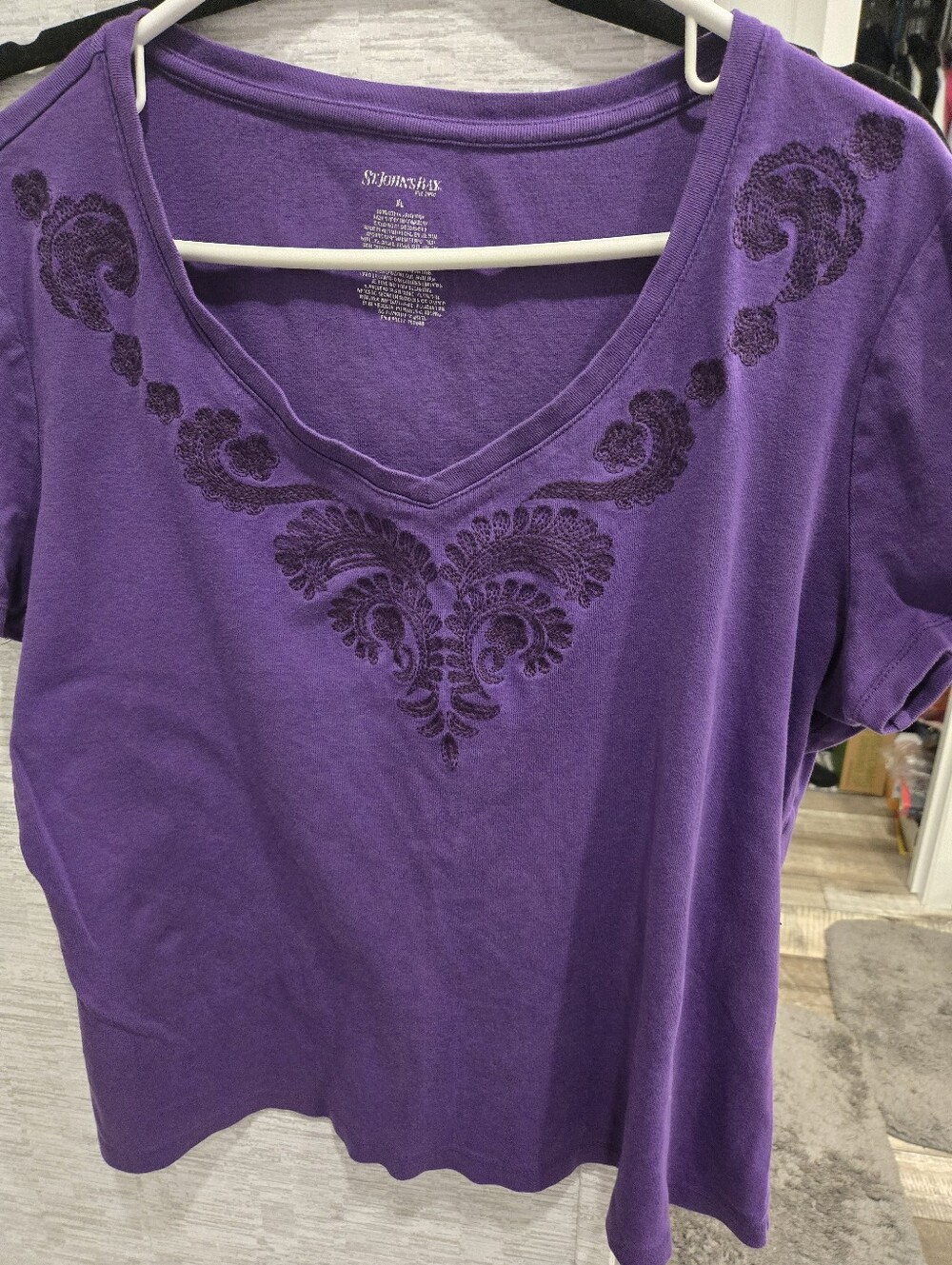 Womens St. John's Bay Purple V-Neck Tee with Embroidered Detail